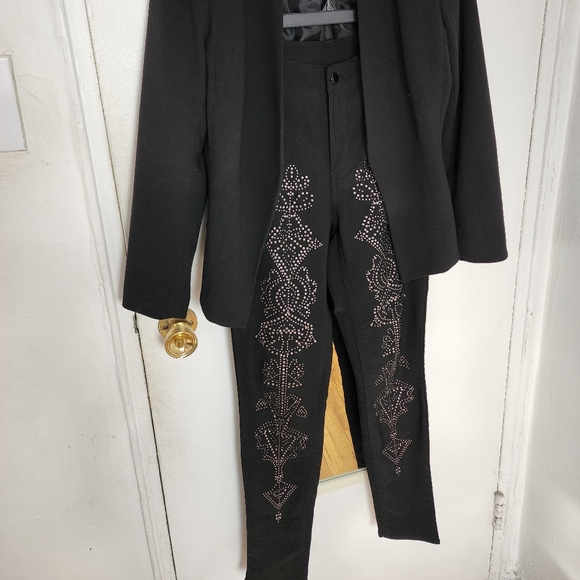 Rare H&M Black Beading High Waisted Strechy Streight Leg Pants Co ord Set - Picture 12 of 16